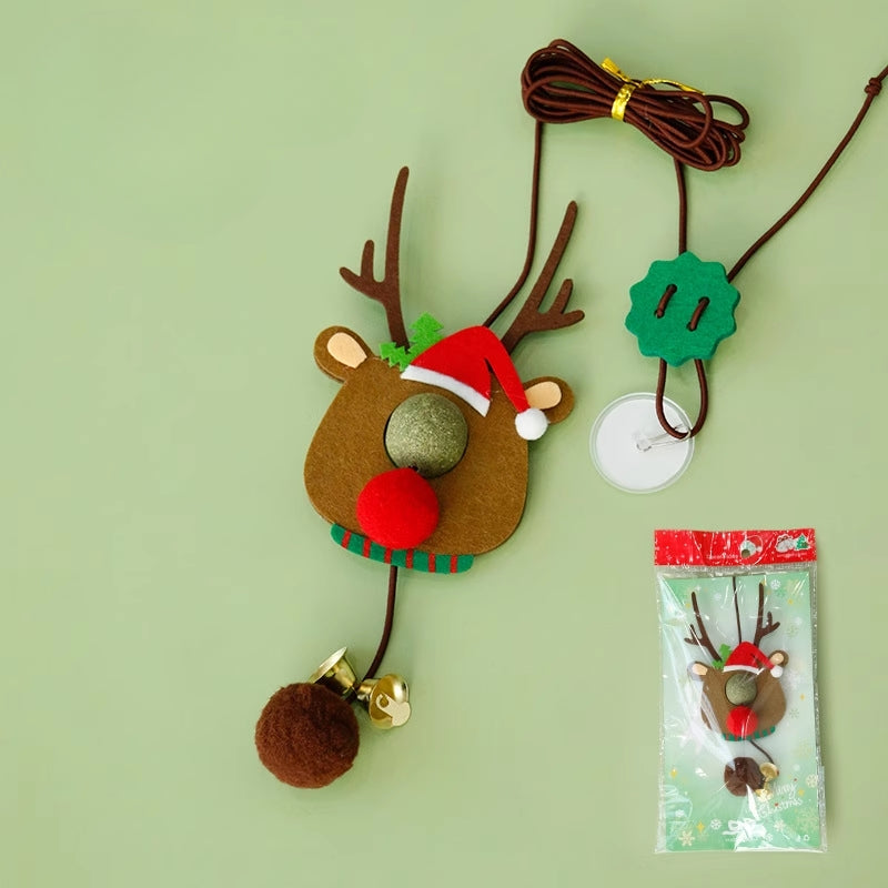 Christmas Reindeer Door-Hanging Cat Toy – Elastic Bungee Swing Teaser for Self-Play