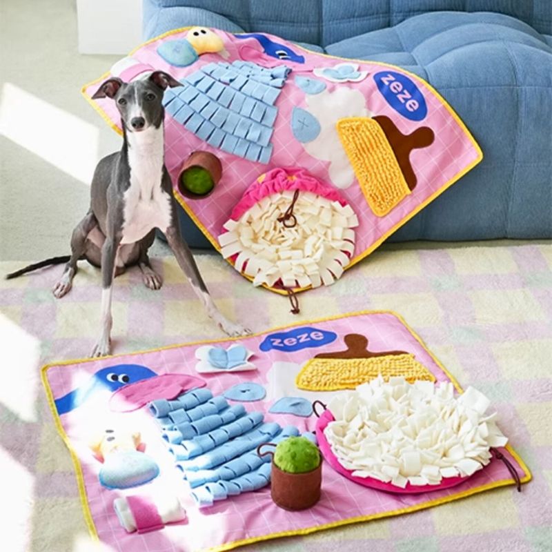 Vintage Bathroom Snuffle Mat | Interactive Slow Feeder with Hidden Treats & Squeaky Toys