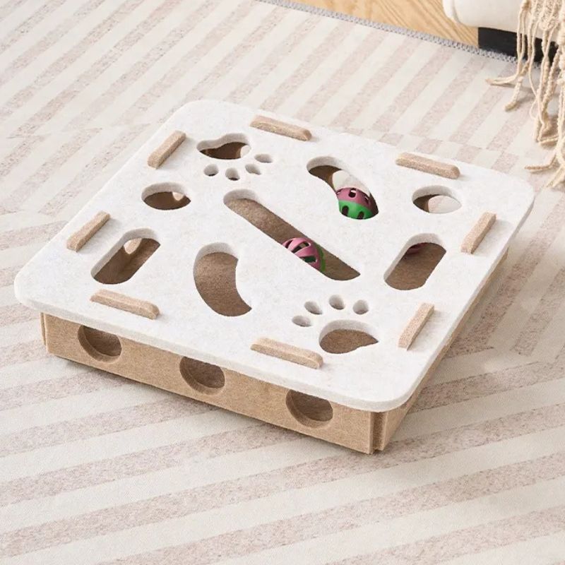 Interactive Felt Puzzle Box for Cats – Bell Ball Hide-and-Seek Maze Enrichment Toy