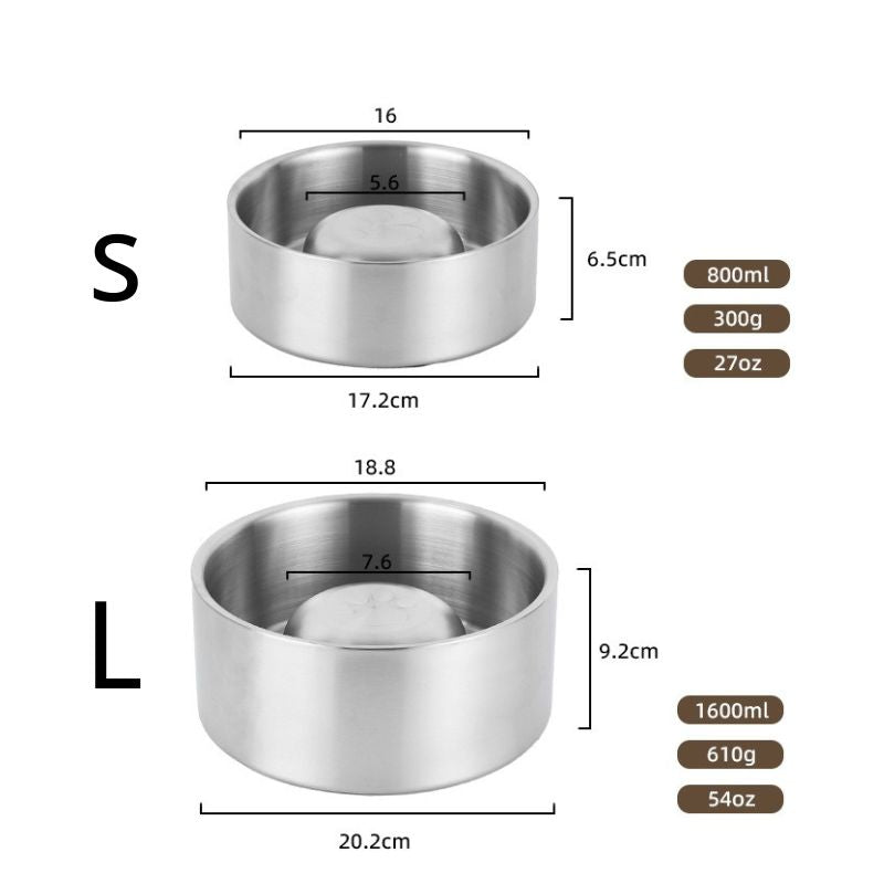 Brushed Stainless Steel Slow Feeder Bowl｜ medium&large dog