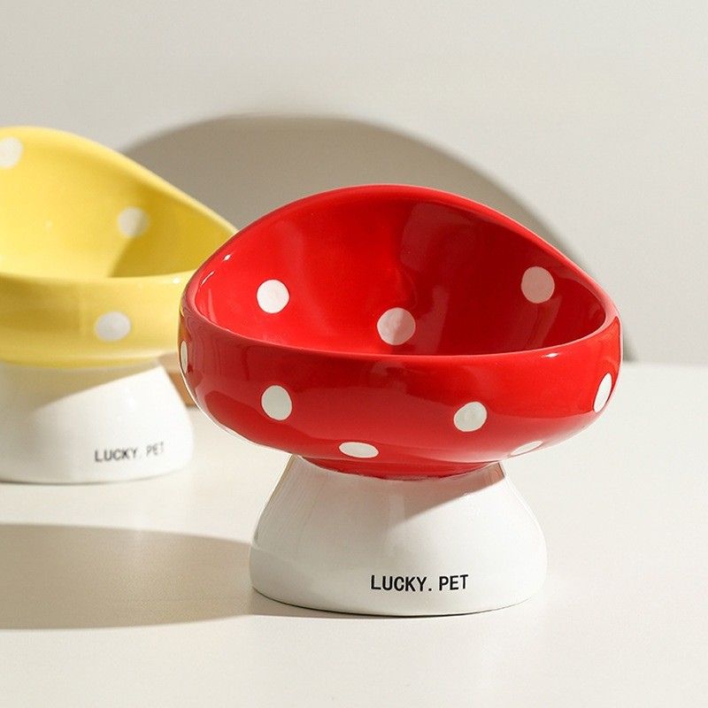 Mushroom Design Ceramic Elevated Pet Bowl