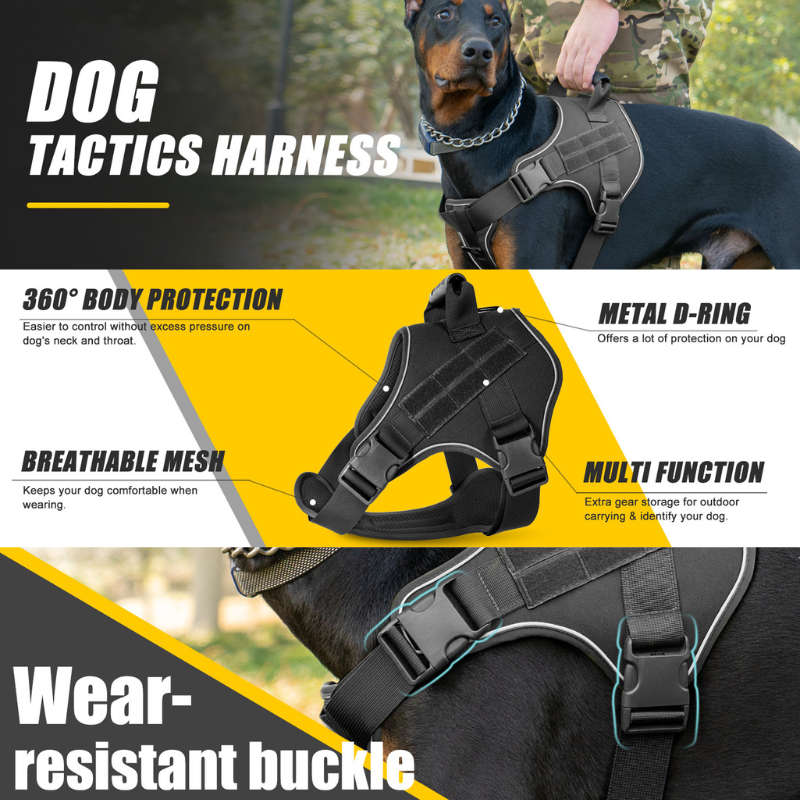 No-Pull Harness for Large Dogs - Escape-Proof Front Clip Design & Mesh Ventilation（Reflective Strips）