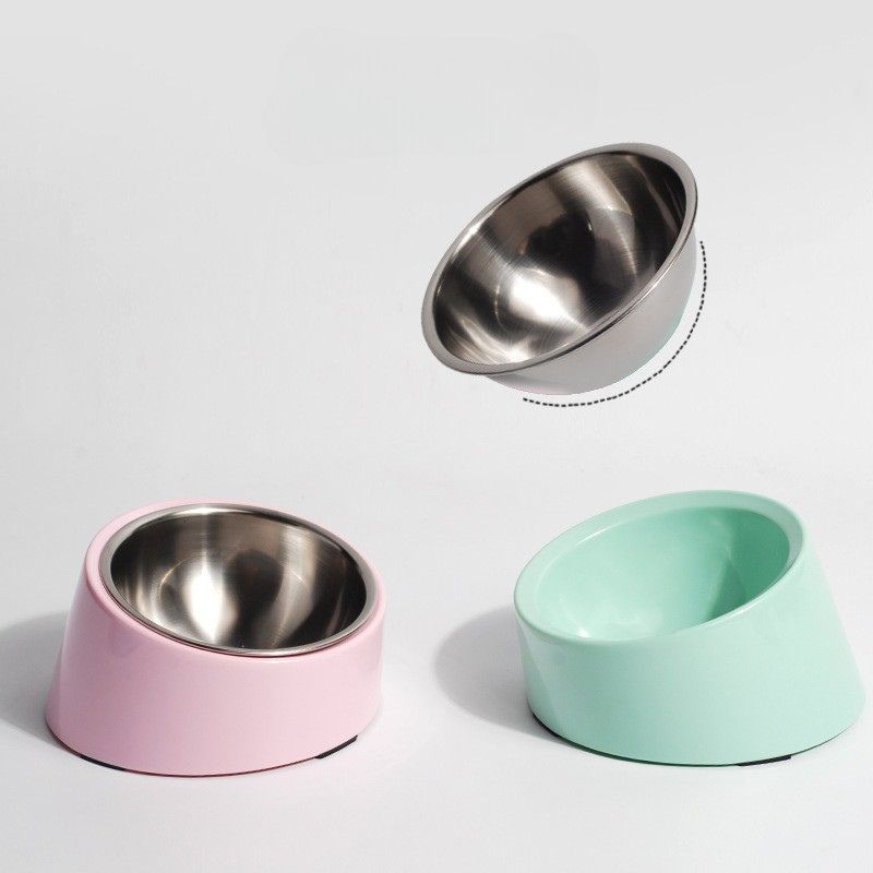 Tilted Stainless Steel Pet Bowl Non-Slip Feeding Dish for Cats & Dogs