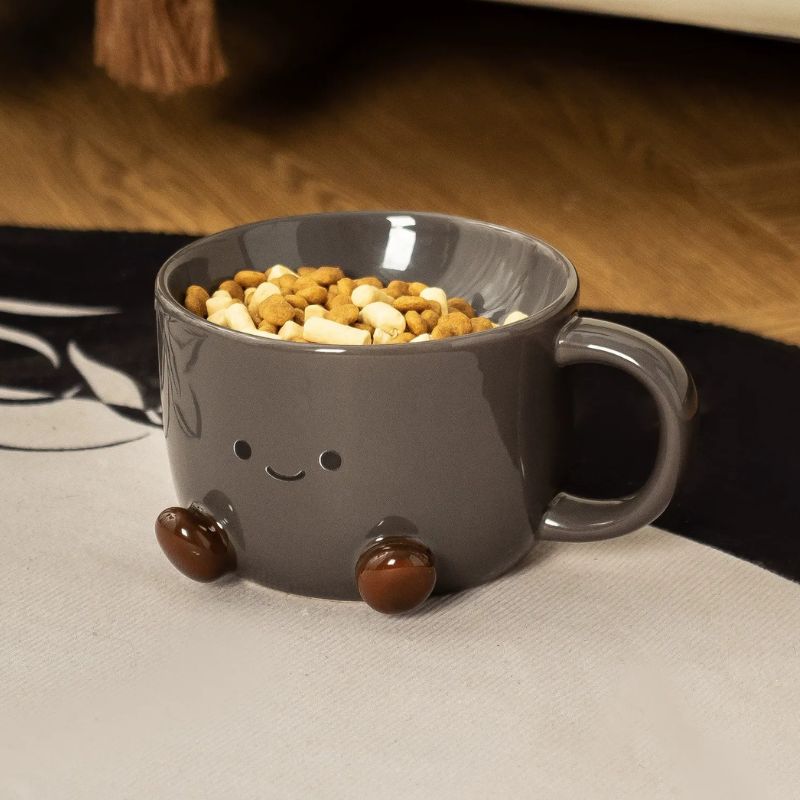 Elevated Ceramic Pet Bowl – Anti-Vomit Tilted Design for Small Dogs & Cats