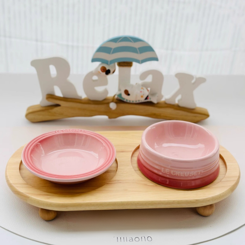 Bamboo Elevated Pet Bowl Stand – Natural Wooden Base for 5–6 Inch Bowls