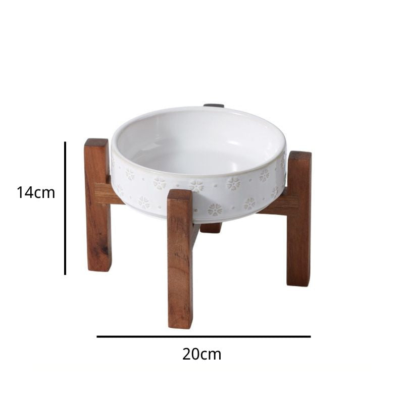 Acacia Wood Base Embossed Pet Bowl | Oriental Aesthetic, Friendly for Small & Medium Pets