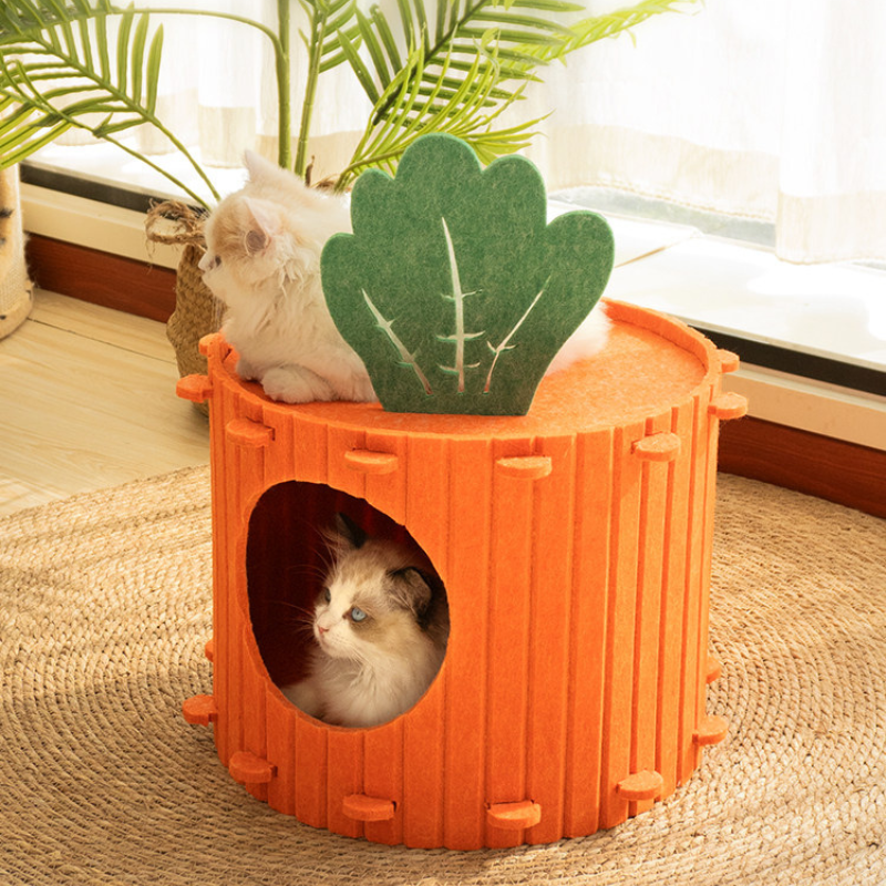 Carrot Felt Cat House – Interactive Cat Cave, Scratcher & Climbing Bed