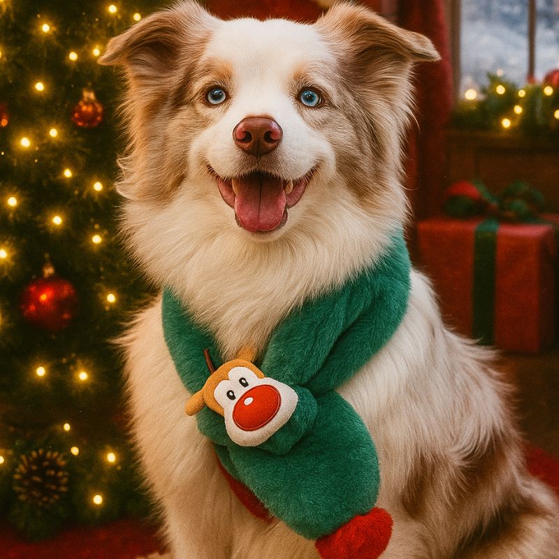 Thick Plush Christmas Scarf for Dogs – Warm Holiday Neck Wrap for Medium & Large Breeds
