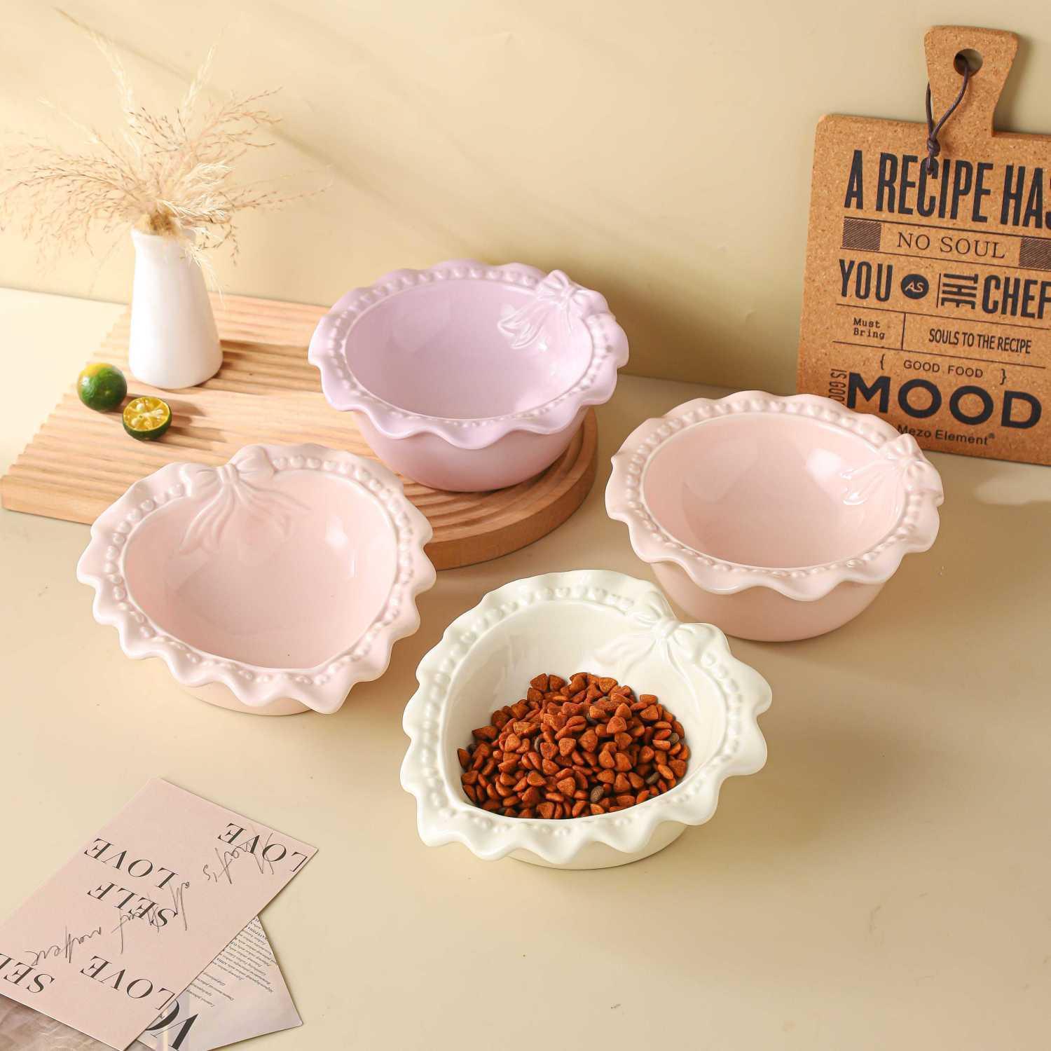 Cat Bowl Ceramic Love Pet Bowl Cat Bowl Cat Rice Bowl Cute Cat Food Bowl Drinking Bowl Anti-knock Height - NoKa&AuroraStone