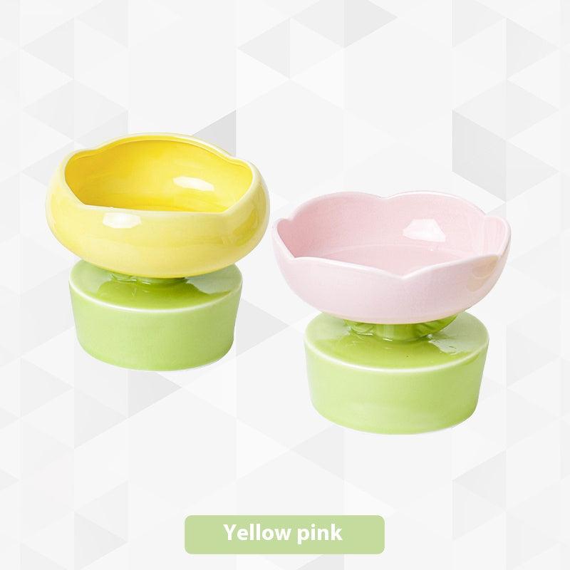 Flower Cat Bowl Ceramic High Foot Cat Food Basin Cat Drinking Bowl Dog Water Bowl Anti-knock - NoKa&AuroraStone