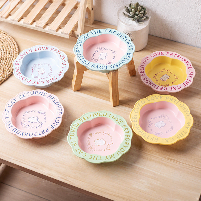 Princess-Style Porcelain Pet Bowl | Lace Edge & Easy-Clean