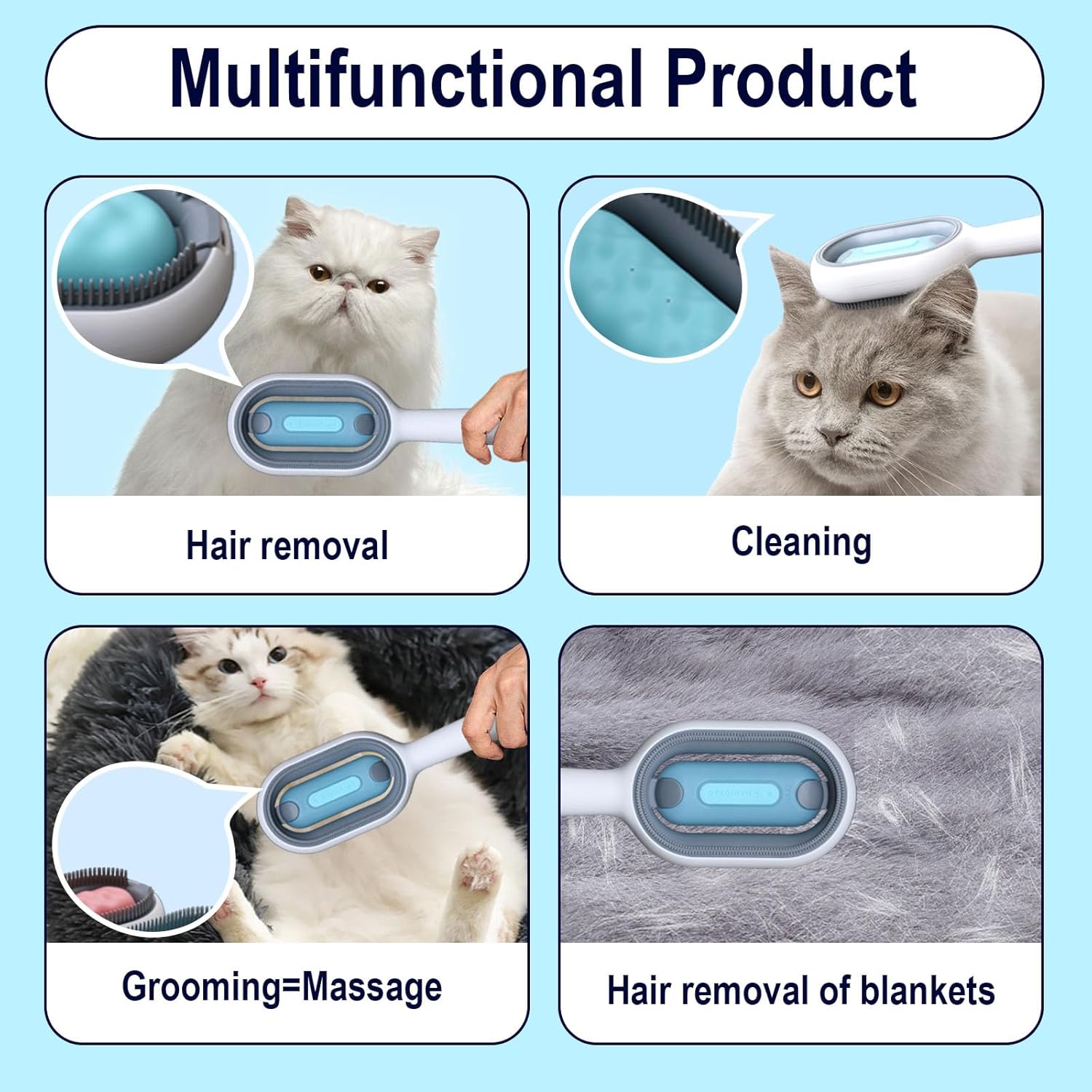 3-in-1 Pet Grooming Tool: Wet Brush with Water Tank, Hair Removal Comb, and Sticky Brush for Cats