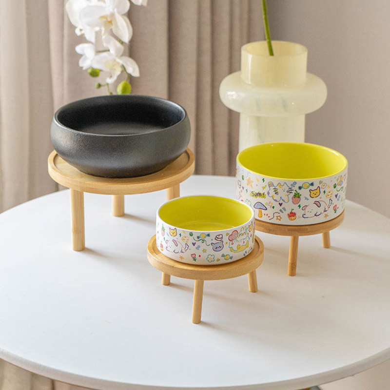 Elevated Anti-Spill Solid Wood Pet Bowl Stand