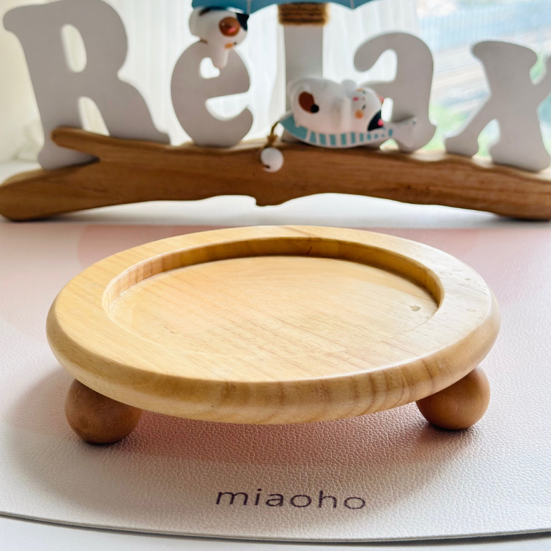 Bamboo Elevated Pet Bowl Stand – Natural Wooden Base for 5–6 Inch Bowls