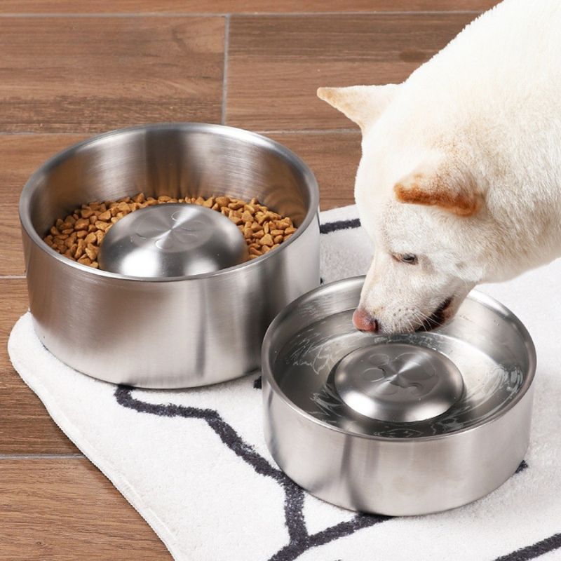 Brushed Stainless Steel Slow Feeder Bowl｜ medium&large dog