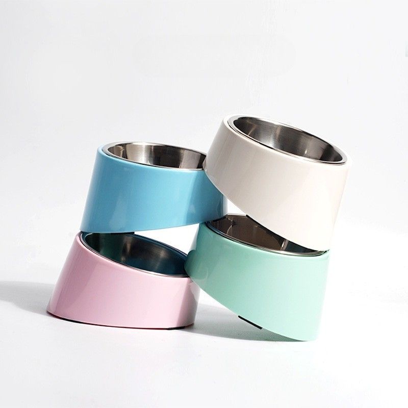 Tilted Stainless Steel Pet Bowl Non-Slip Feeding Dish for Cats & Dogs