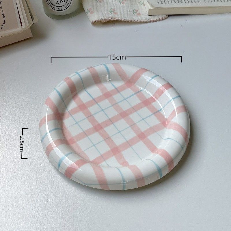 Plaid Ceramic Cat Dish – Available in Four Colors, Easy to Clean, Non-Slip Design