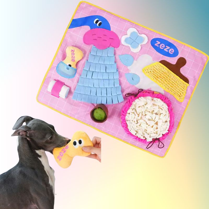 Vintage Bathroom Snuffle Mat | Interactive Slow Feeder with Hidden Treats & Squeaky Toys