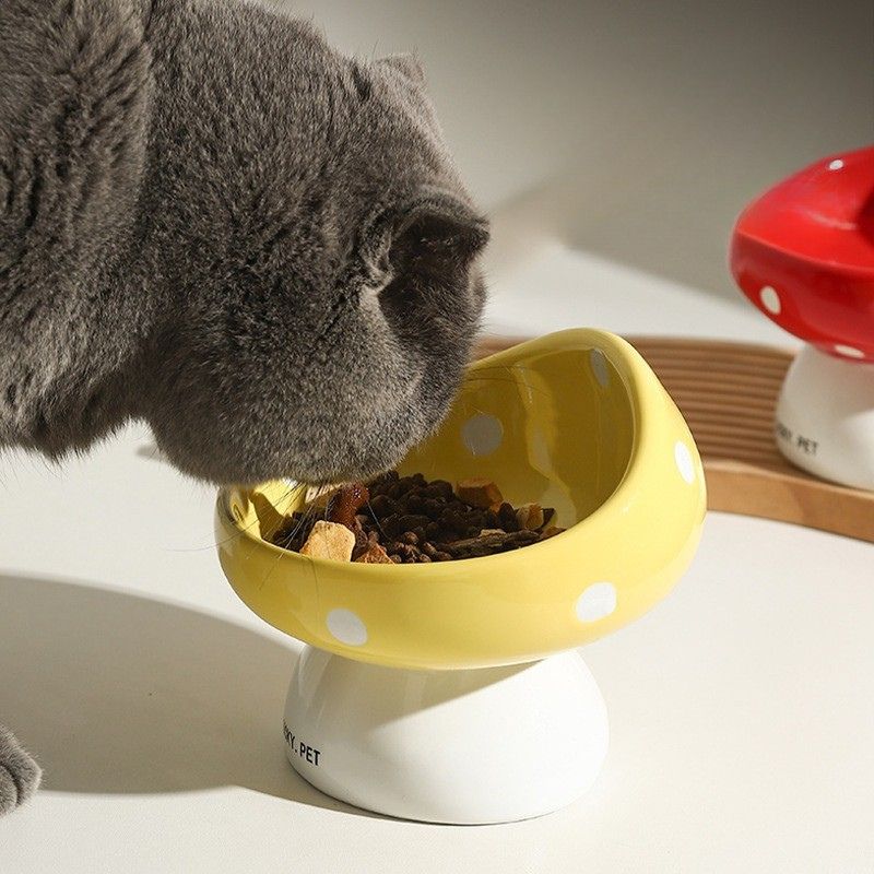 Mushroom Design Ceramic Elevated Pet Bowl