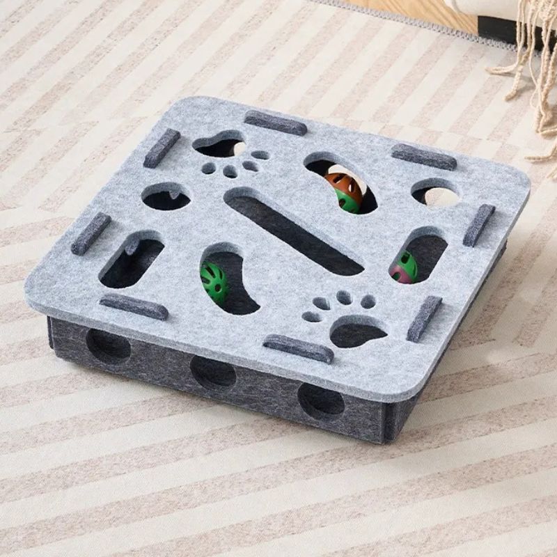 Interactive Felt Puzzle Box for Cats – Bell Ball Hide-and-Seek Maze Enrichment Toy