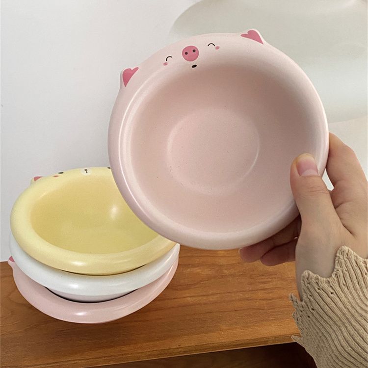 Blogger's Same Ceramic Cute Rice Bowl Cartoon Pig Cat Ceramic 5-inch Bowl New Cat Dog Bowl