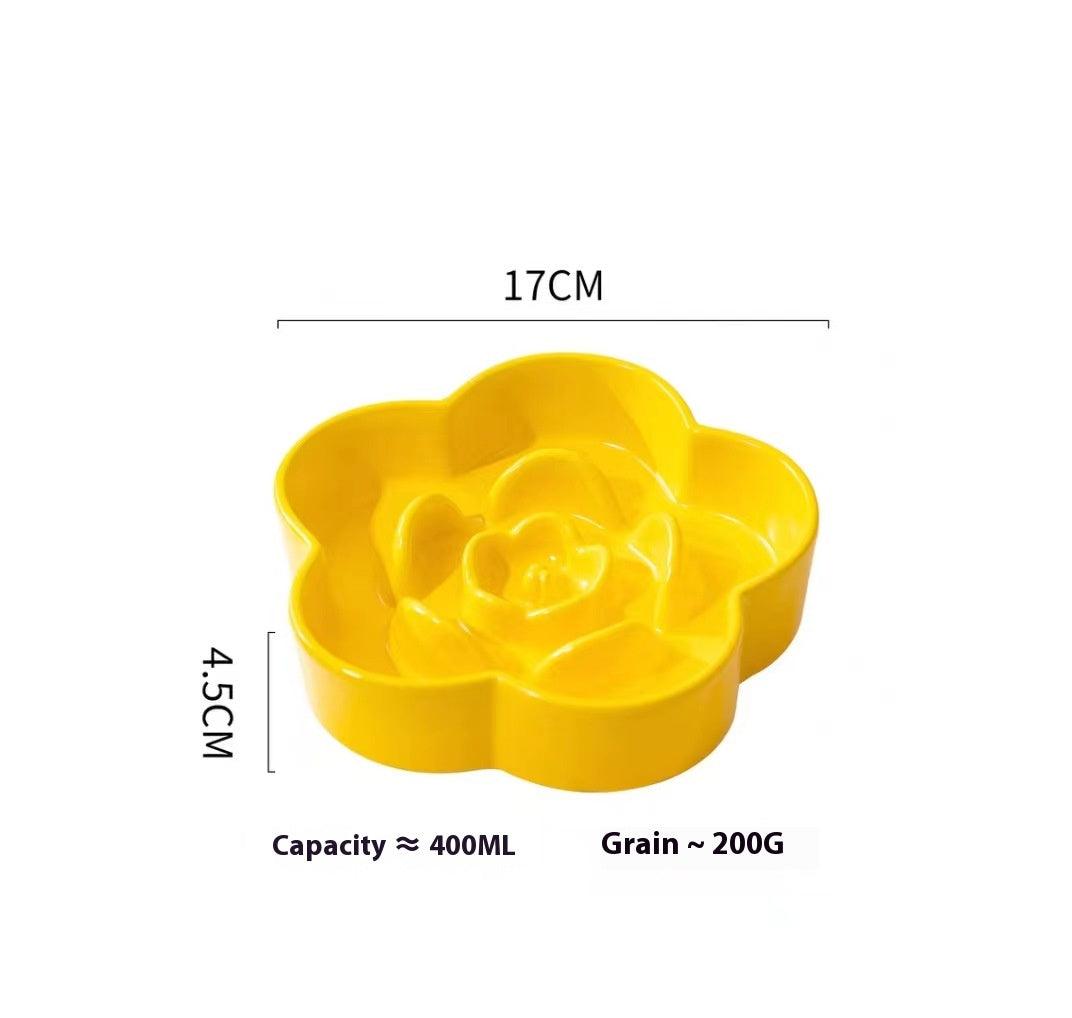 Ceramic Slow Food Bowl anti-choke cat food bowl prevent black chin small dog cat neck protection with wooden frame slow food bowl - NoKa&AuroraStone