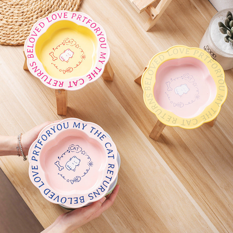 Princess-Style Porcelain Pet Bowl | Lace Edge & Easy-Clean