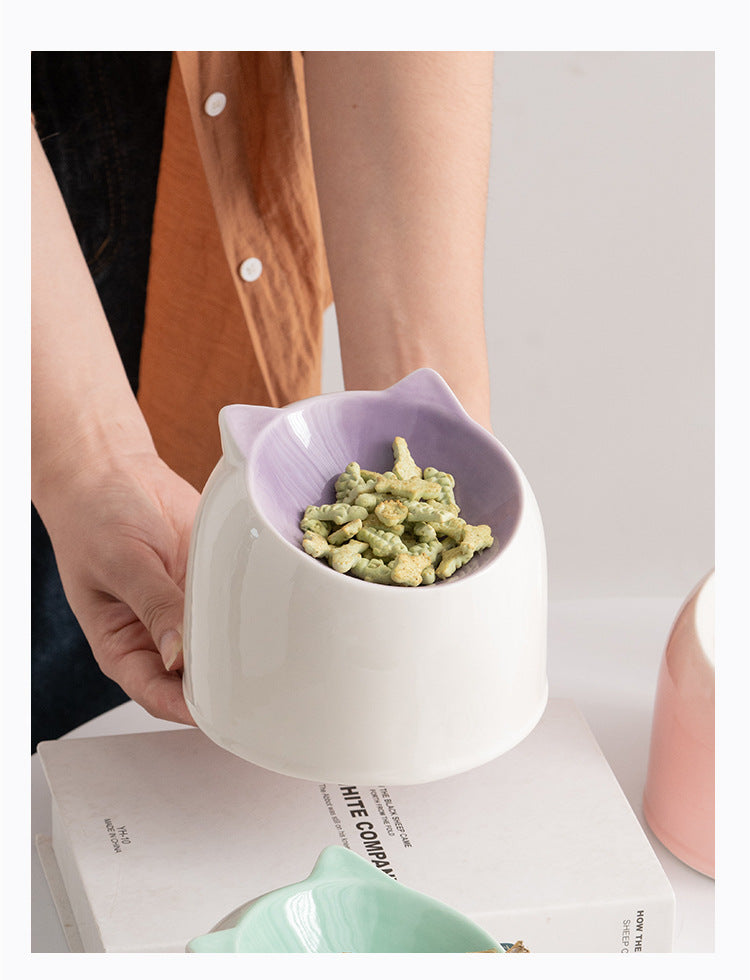 Ceramic Cat Ear Elevated Bowl – pet Bowl 4 Colors | Anti-Vomiting & Non-Slip Design