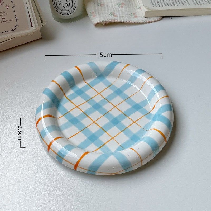 Plaid Ceramic Cat Dish – Available in Four Colors, Easy to Clean, Non-Slip Design