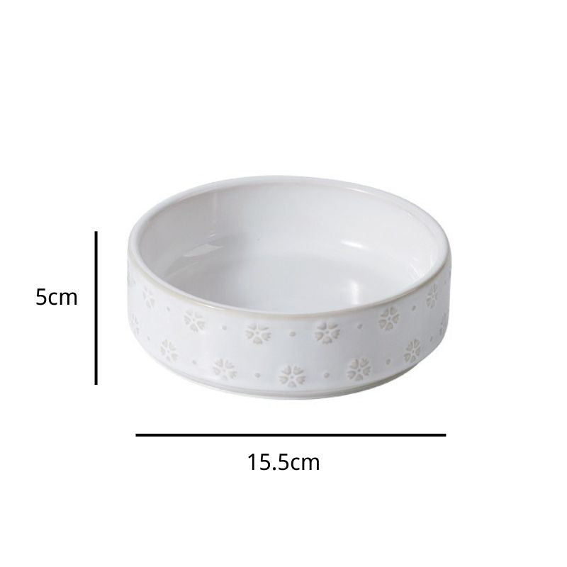 Acacia Wood Base Embossed Pet Bowl | Oriental Aesthetic, Friendly for Small & Medium Pets