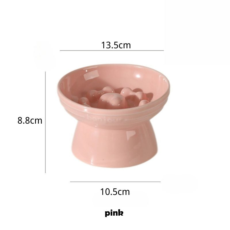 Heart-Shaped Elevated Ceramic Slow Feeder Bowl – Anti-Gulping Design for Dogs & Cats