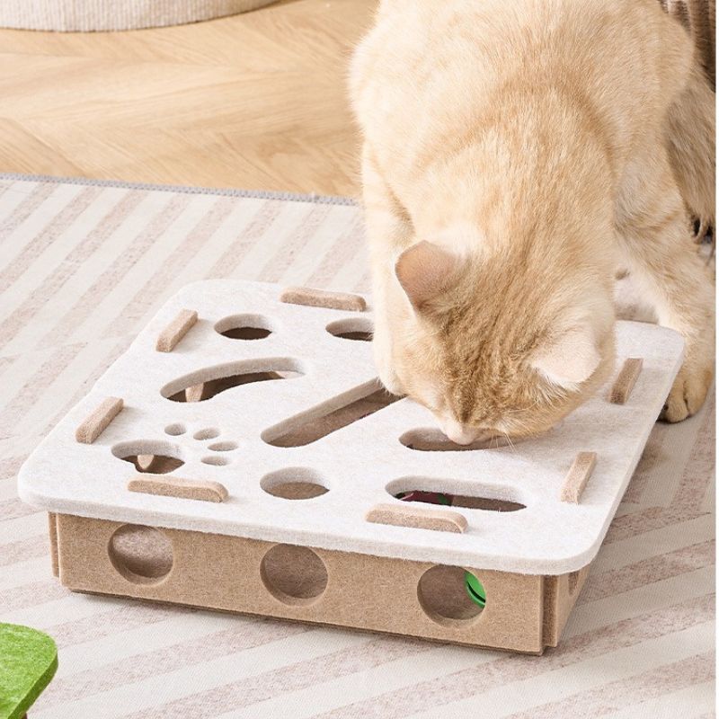 Interactive Felt Puzzle Box for Cats – Bell Ball Hide-and-Seek Maze Enrichment Toy