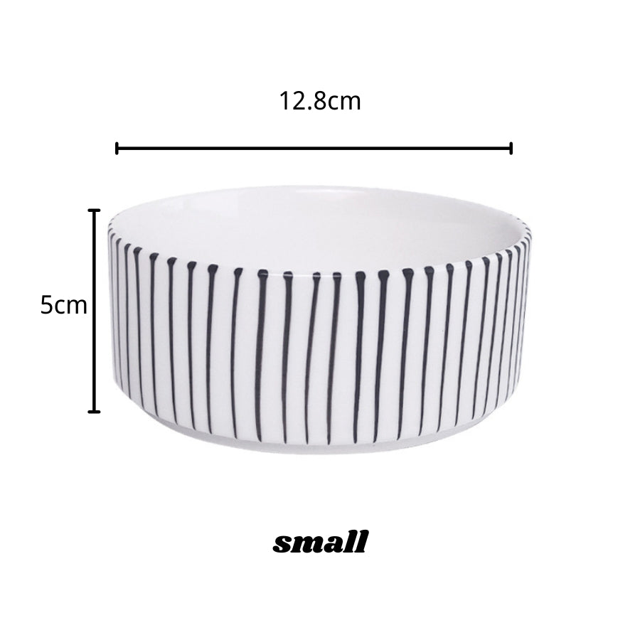 Stylish Ceramic Pet Bowl on Wooden Stand – Modern Line Design