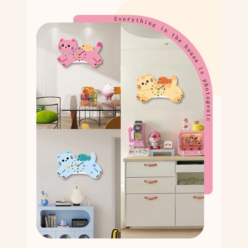 Acrylic Cat-Shaped Wall Clock | Silent Quartz Movement – Wall-Mount or Desktop