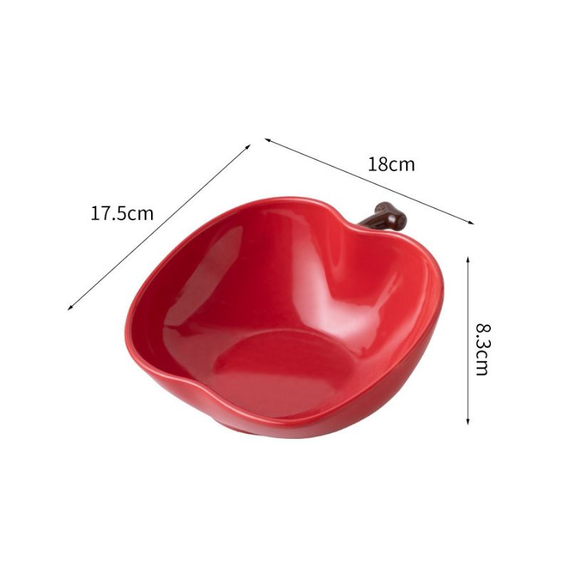 Apple-Shaped Ceramic Pet Bowl – Cute Wide-Mouth Feeder for Cats & Small Dogs