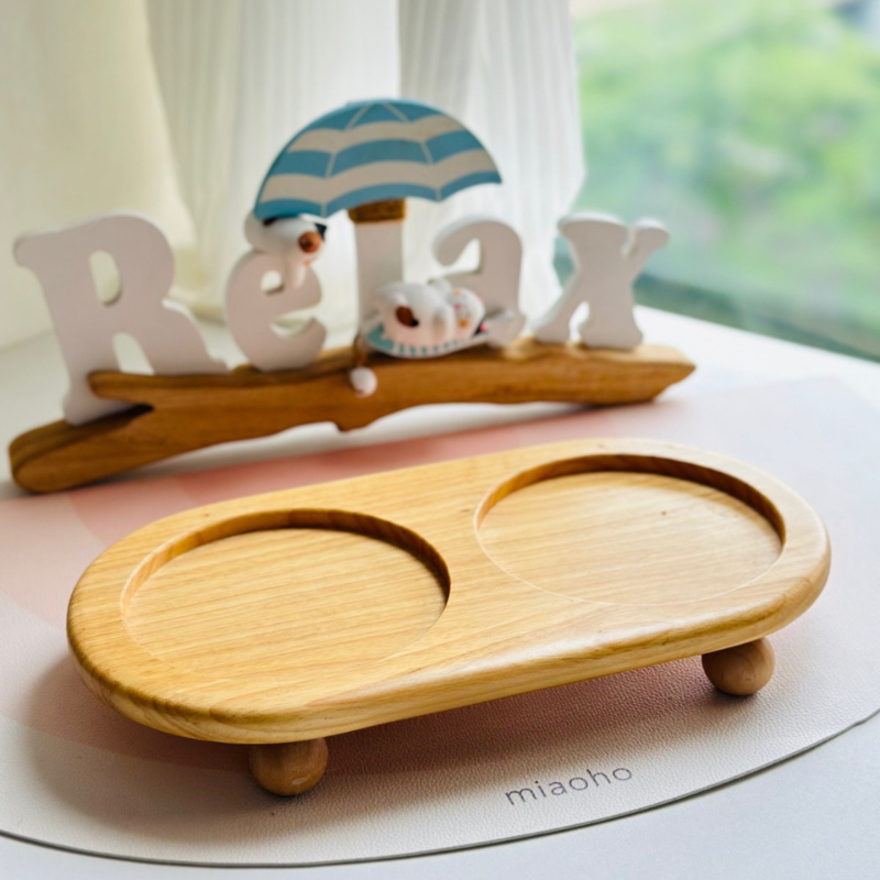 Bamboo Elevated Pet Bowl Stand – Natural Wooden Base for 5–6 Inch Bowls