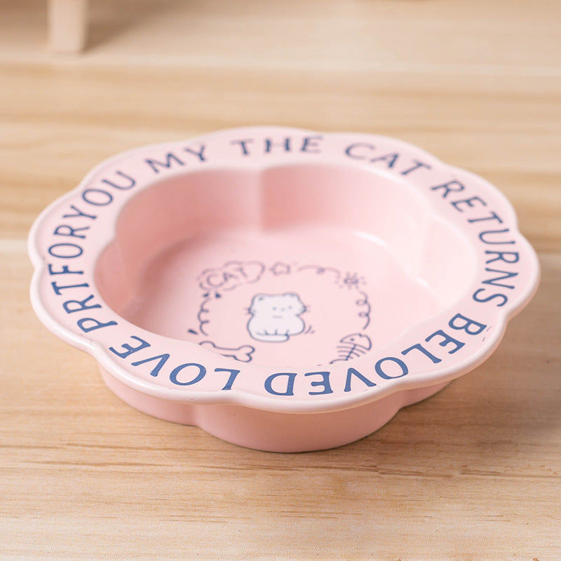 Princess-Style Porcelain Pet Bowl | Lace Edge & Easy-Clean