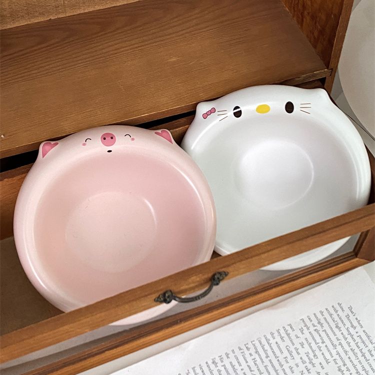 Blogger's Same Ceramic Cute Rice Bowl Cartoon Pig Cat Ceramic 5-inch Bowl New Cat Dog Bowl