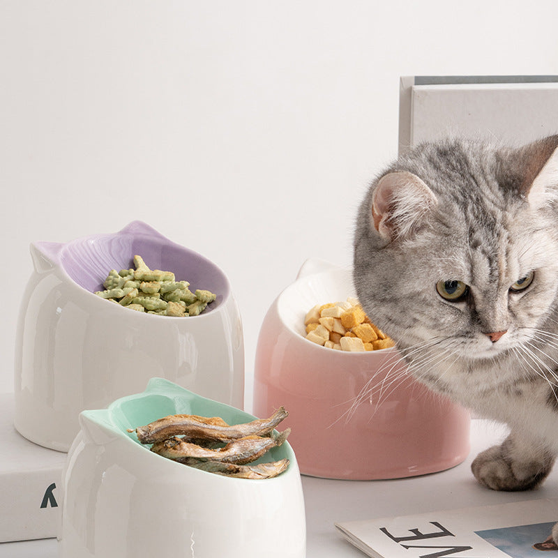 Ceramic Cat Ear Elevated Bowl – pet Bowl 4 Colors | Anti-Vomiting & Non-Slip Design