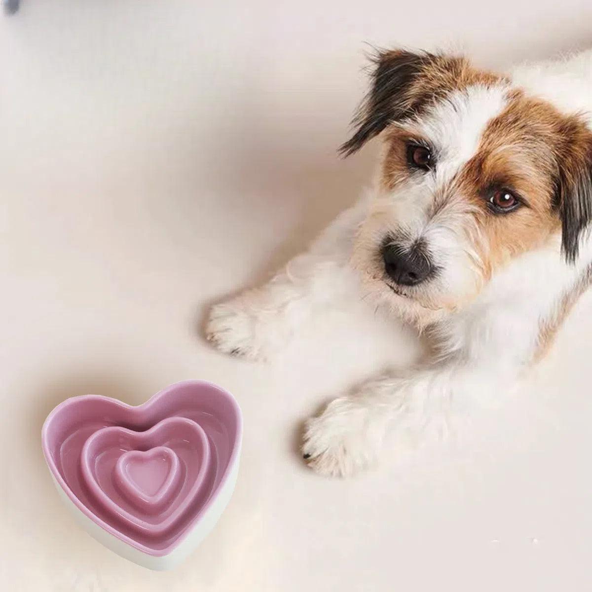 Ceramic heart-shaped slow food bowl, ceramic cat rice bowl, cute dog slow food, anti choking pet bowl - NoKa&AuroraStone