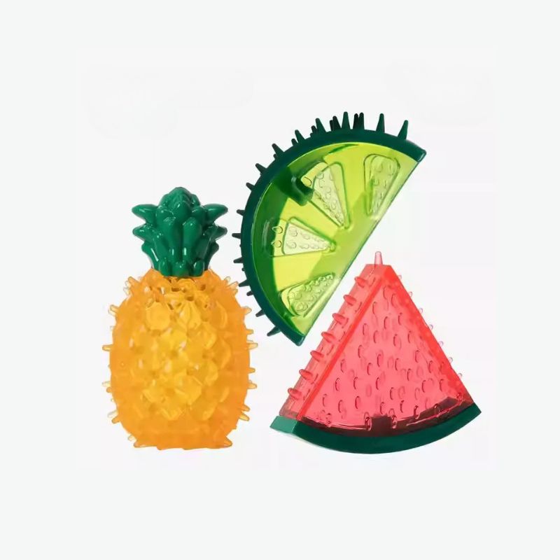 3-pack Fruit-Shaped Chew Toys – Squeaky, Dental-Friendly Soft Rubber
