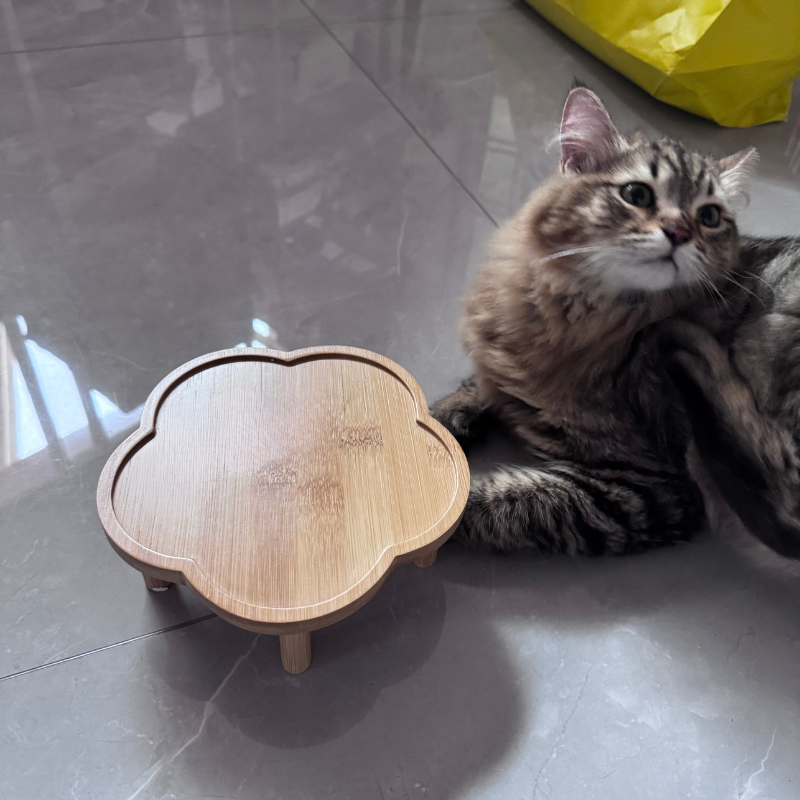 Elevated Bamboo Pet Bowl Stand | Natural Raised Feeder for Cats & Small Dogs  small size