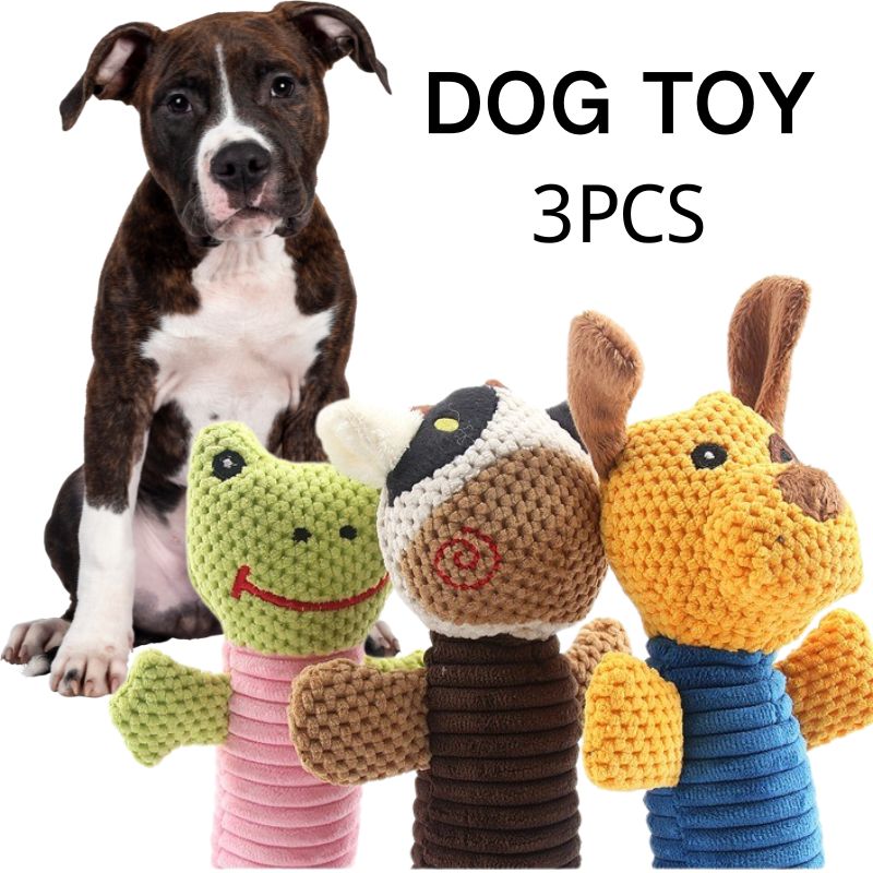 3-Piece Soft Squeaky Dog Toy Set – Plush Chew Toys for Small and Medium Pets