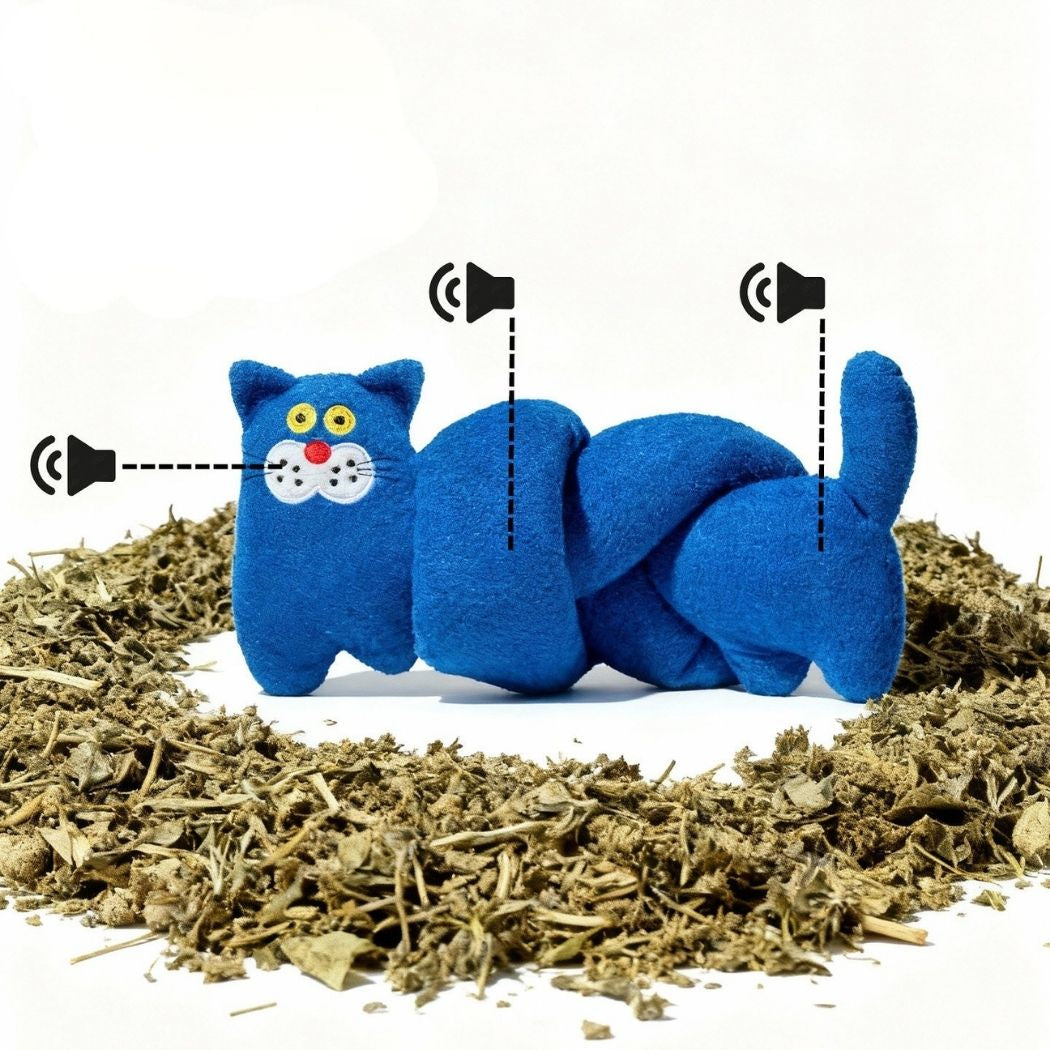 Catnip Crinkle Cat Toy – Durable Blue Plush Cat-Shaped Self-Play Toy