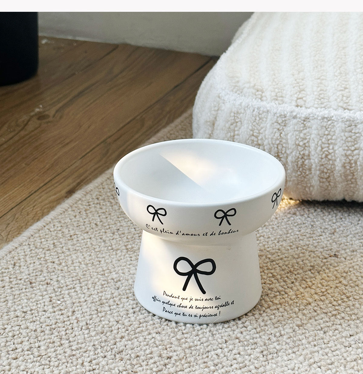 Cute Bow-Decorated Elevated Ceramic Bowl for Pets – Dog and Cat Food Dish