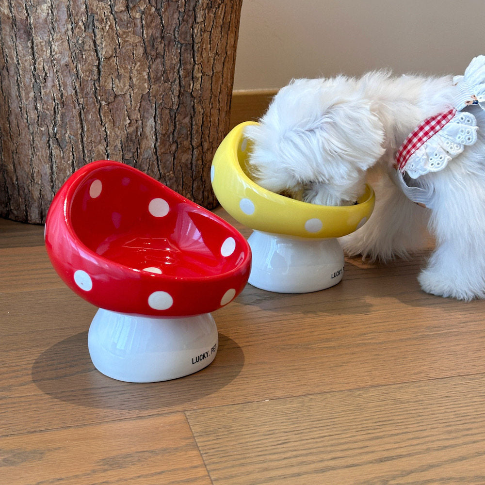 Mushroom Design Ceramic Elevated Pet Bowl