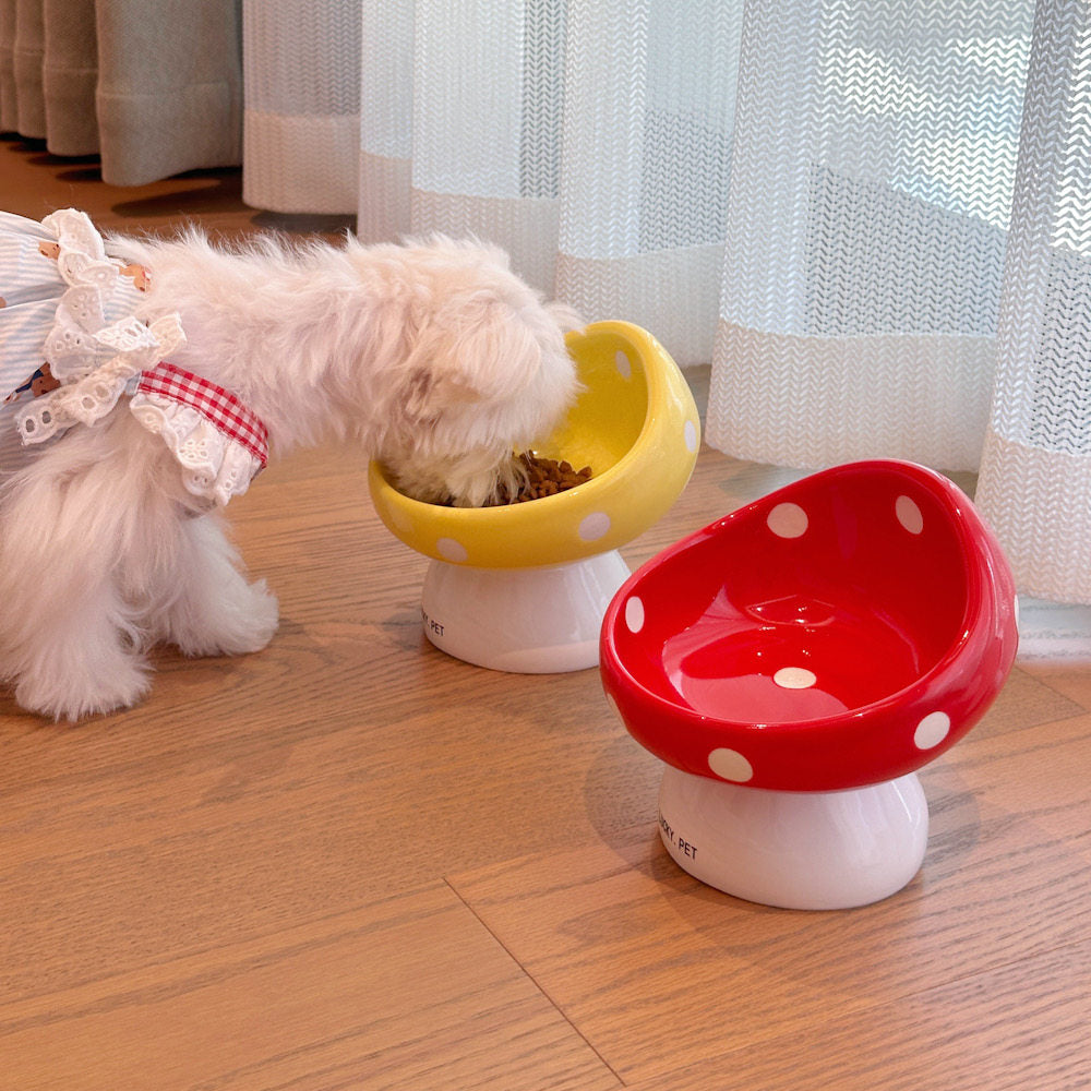 Mushroom Design Ceramic Elevated Pet Bowl