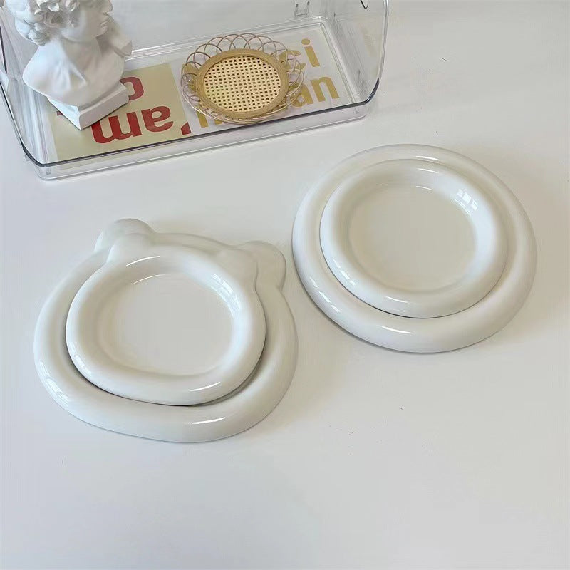 Pure White Ceramic Pet Bowl | Whisker-Friendly Wide Rim Cats & Dogs