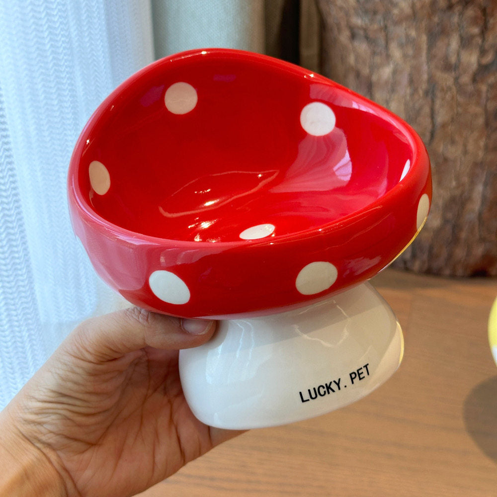 Mushroom Design Ceramic Elevated Pet Bowl
