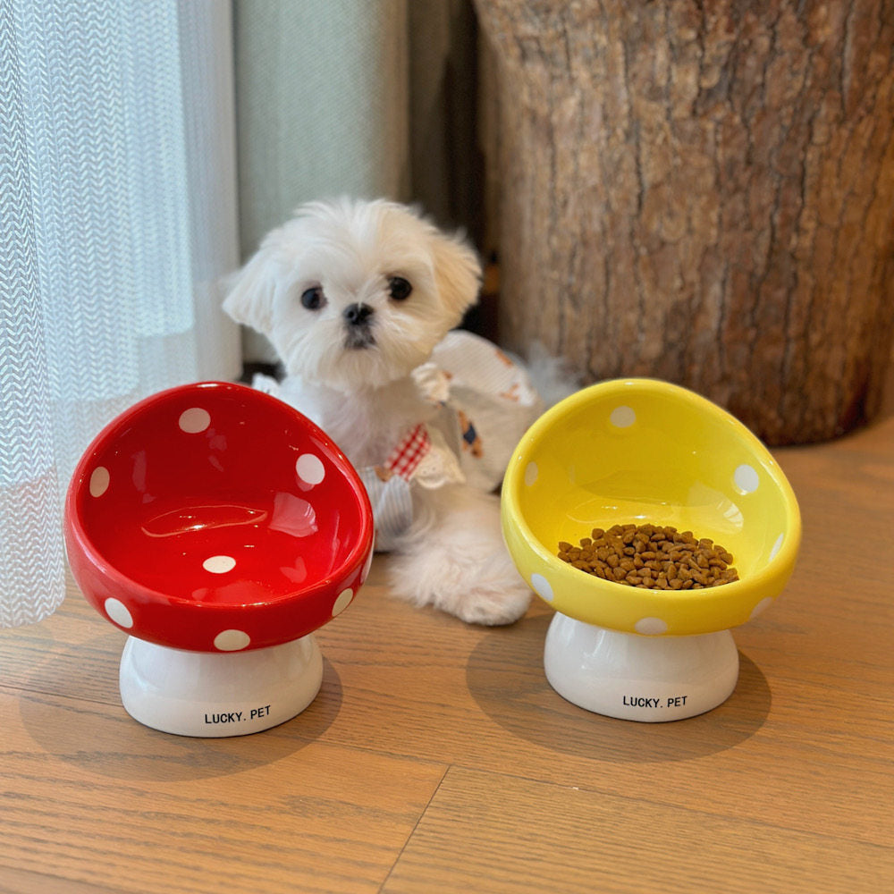Mushroom Design Ceramic Elevated Pet Bowl